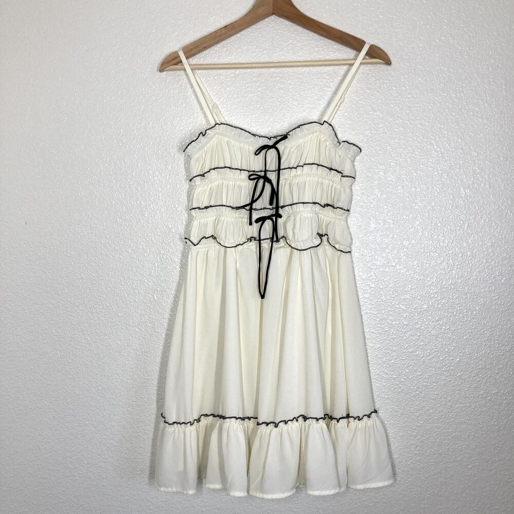THIRTY/THIRTY LA Dress Womens Small White Ruffle Smocked Lace Up Mini Sundress